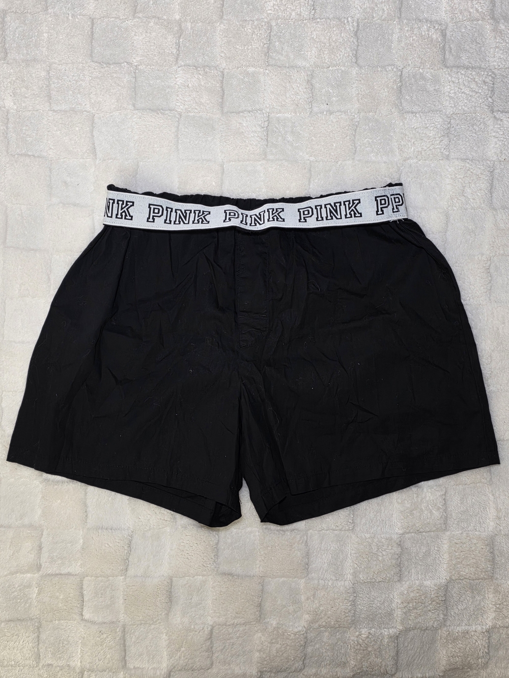 PINK VICTORIA'S SECRET BOXER SHORTS WITH LOGO BAND BLACK SIZE SMALL NWT